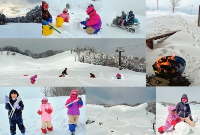 てっぺんで雪遊び