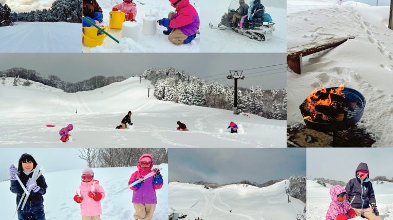 てっぺんで雪遊び